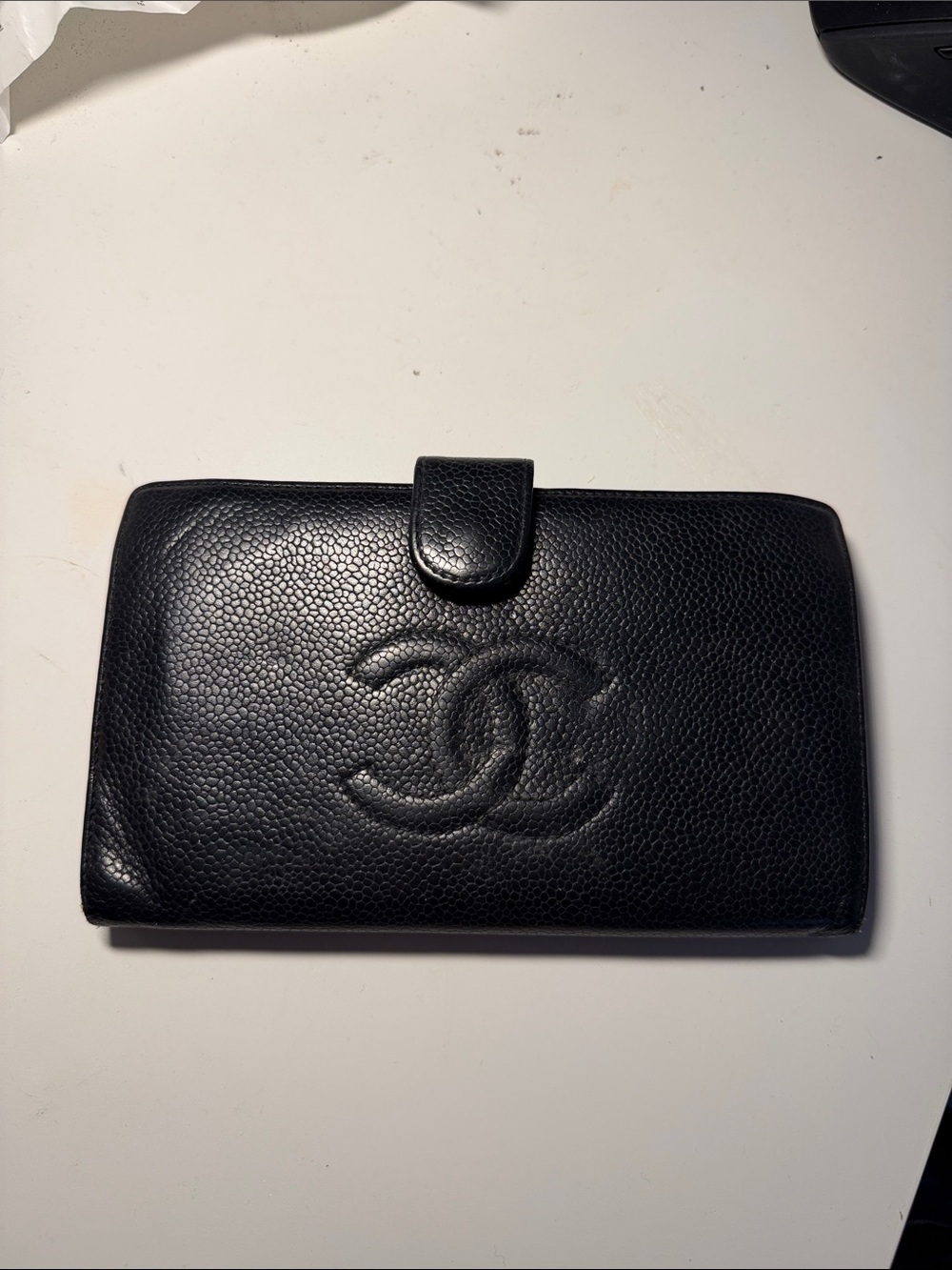 Authentic CHANEL Black Caviar Leather Continental Wallet with CC Logo